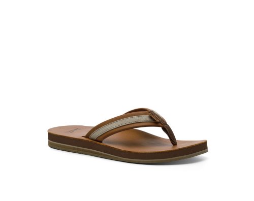 Sanuk Mens Hullsome Leather ST Hemp Brown Flip Flops | BICUTX417